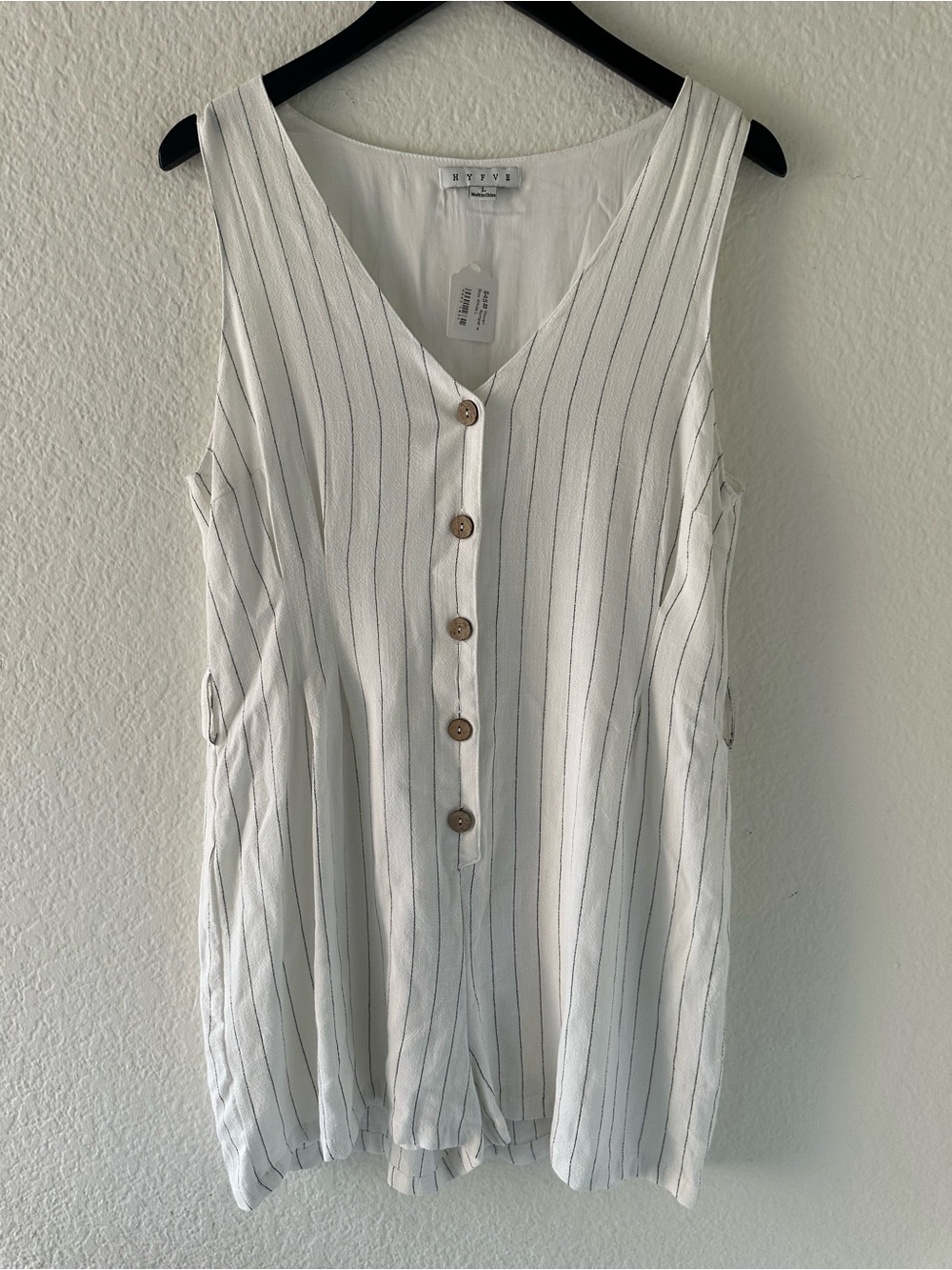 HYFVE White Sleeveless Button Front Striped Woven Romper